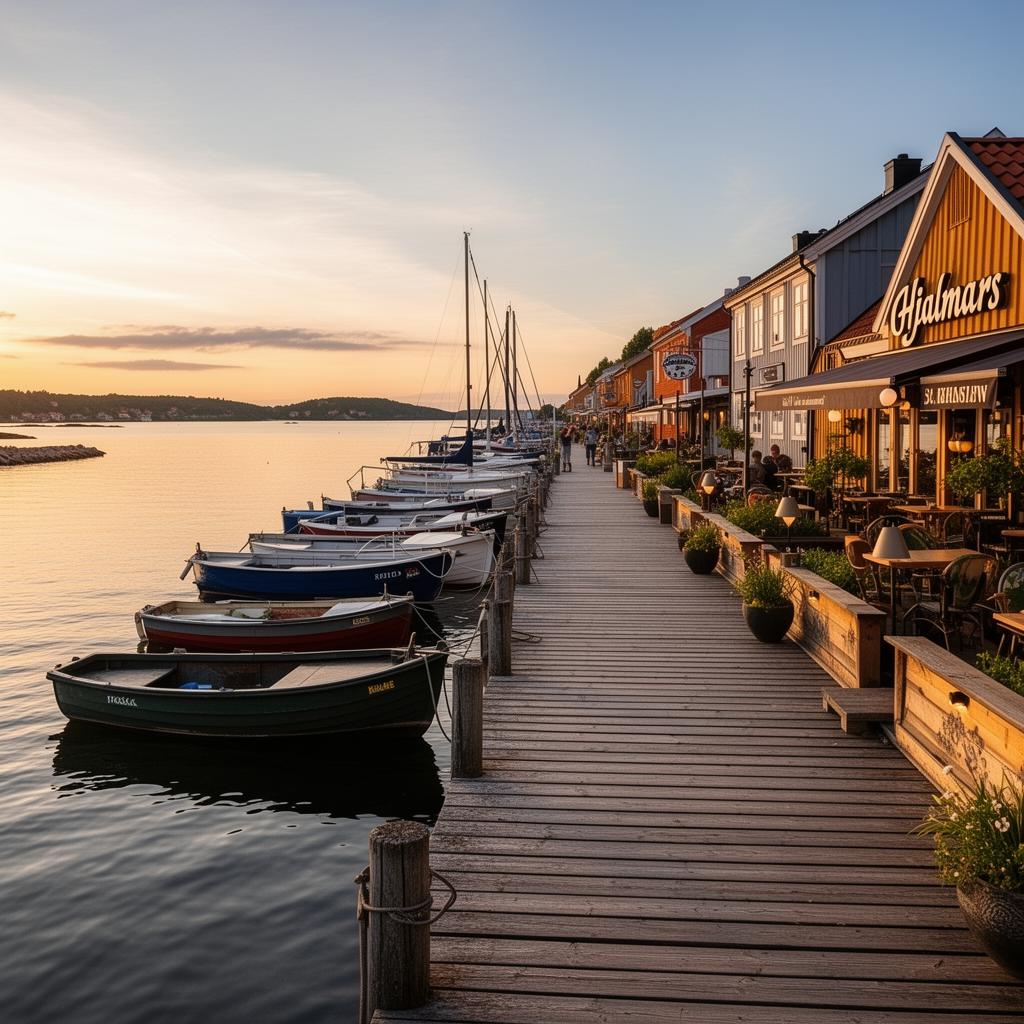 Hamburgö hamn i kvällsljus
